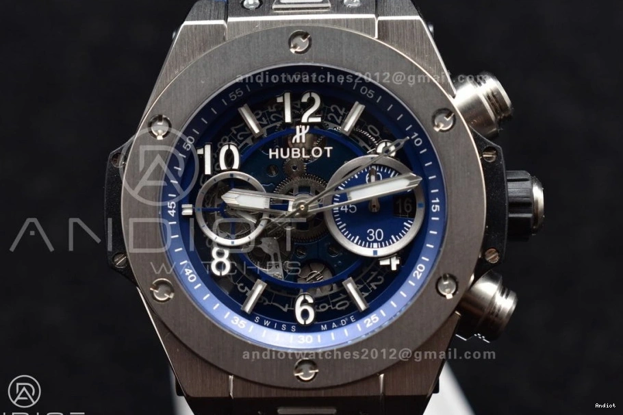 ZF Titanium Strap on Unico A1280 Edition Blue 1:1 Bang Dial Rubber Hublot Blue Skeleton Big Best 1119